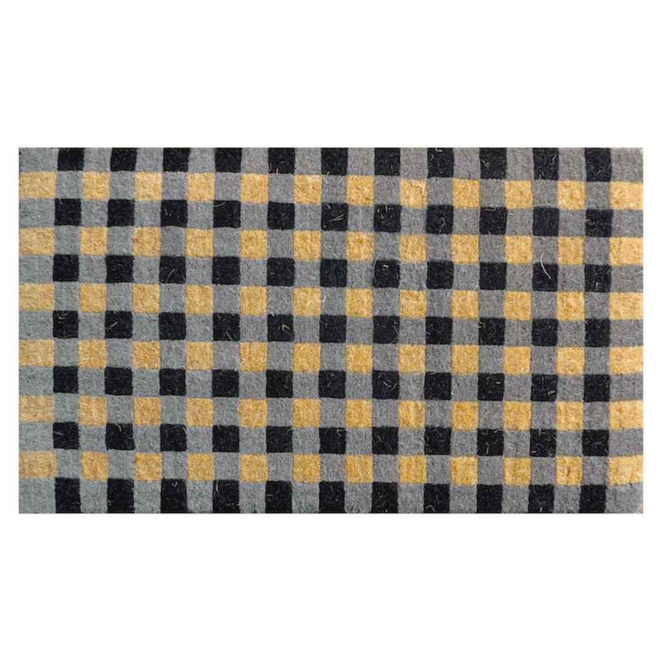Black gingham entrance mat showing the contrasting checked design